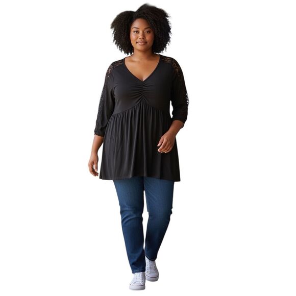 Torrid Size 3X Lace Sleeve Babydoll Tunic Long Top Black Whimsigoth Victorian - Picture 1 of 8